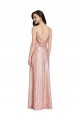 Low Back Rose Gold Sheath V-Neck Long Formal Dress