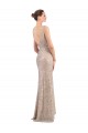 V-Back Silver Sheath V-Neck Long Formal Dress