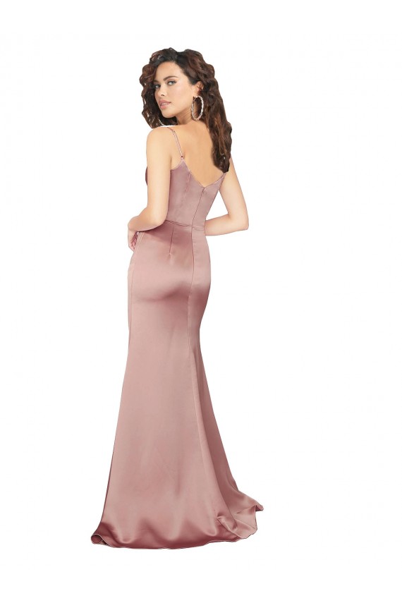 V-Back Dusty Pink Sheath V-Neck Long Black Tie Formal Dress