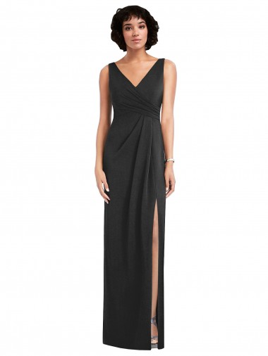 Cheap V-Back Black Sheath V-Neck Long Formal Dress UK