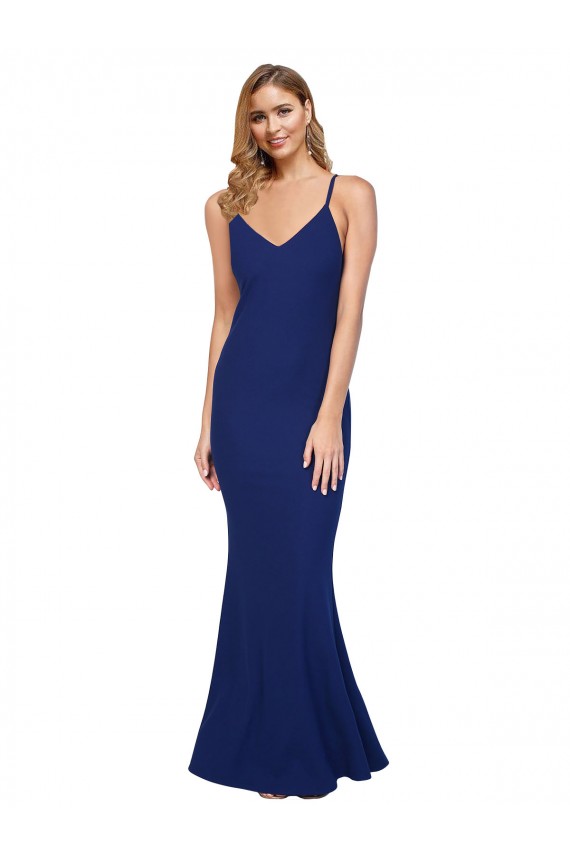 Open Back Royal Blue Sheath V-Neck Long Formal Dress
