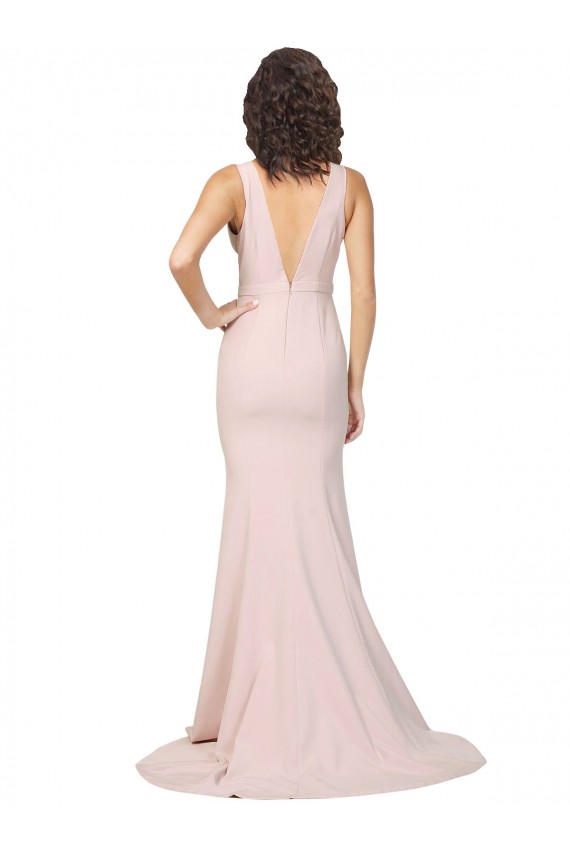 V-Back Pink Sheath V-Neck Sweep Train Black Tie Formal Dress