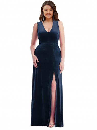 Cheap Dark Navy Sheath V-Neck Long Formal Plus Size Formal Dress UK