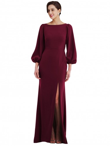 Cheap Open Back Burgundy Gold Trumpet Bateau Neck Long Formal Dresses UK