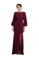 Open Back Burgundy Gold Trumpet Bateau Neck Long Formal Dresses