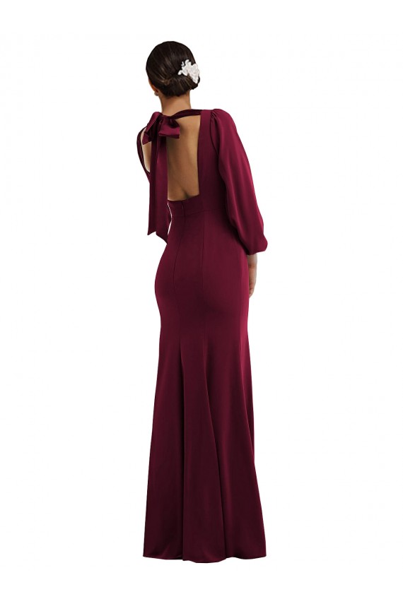 Open Back Burgundy Gold Trumpet Bateau Neck Long Formal Dresses