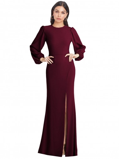 Cheap Open Back Burgundy Gold Trumpet Bateau Neck Long Formal Dress UK