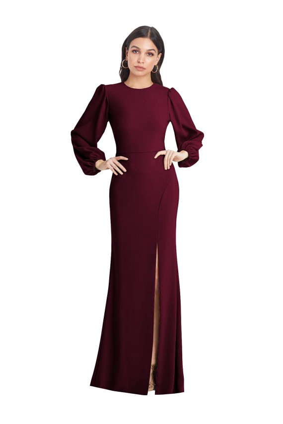 Open Back Burgundy Gold Trumpet Bateau Neck Long Formal Dress