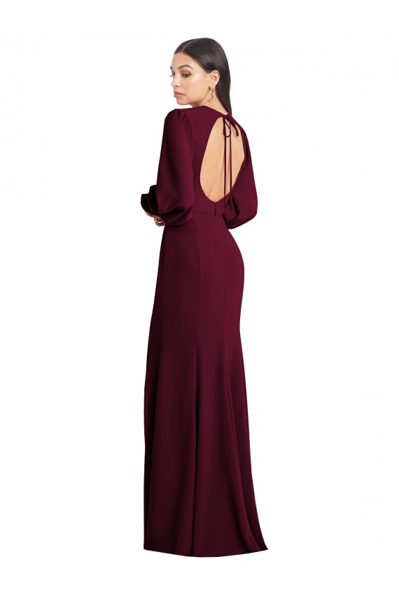 Open Back Burgundy Gold Trumpet Bateau Neck Long Formal Dress