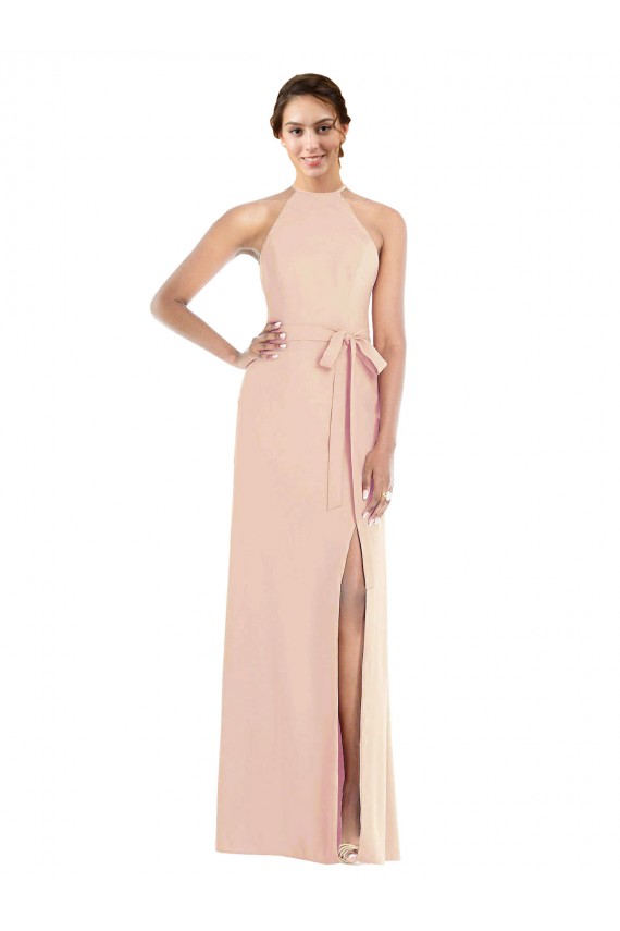 Open Back Nude Trumpet Halter Neck Long Formal Dress