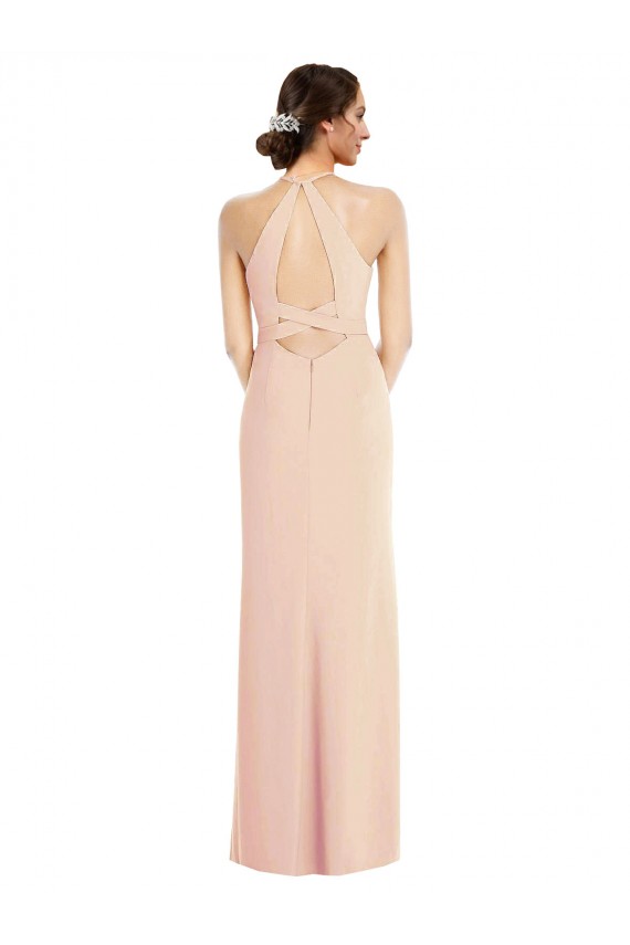 Open Back Nude Trumpet Halter Neck Long Formal Dress
