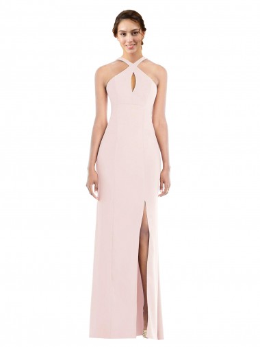Cheap Low Back Pink Trumpet Halter Neck Long Formal Dress UK