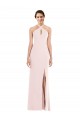 Low Back Pink Trumpet Halter Neck Long Formal Dress