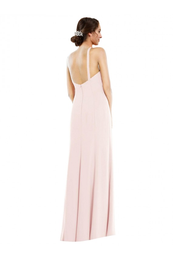 Low Back Pink Trumpet Halter Neck Long Formal Dress