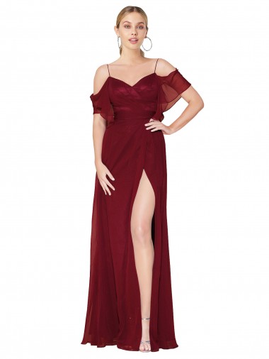 Cheap V-Back Burgundy Trumpet High Neck Long Formal Dress UK