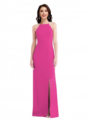 Cheap Open Back Fuchsia Trumpet High Neck Long Formal Dress UK