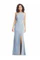 Open Back Light Sky Blue Trumpet High Neck Long Formal Dresses