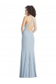 Open Back Light Sky Blue Trumpet High Neck Long Formal Dresses