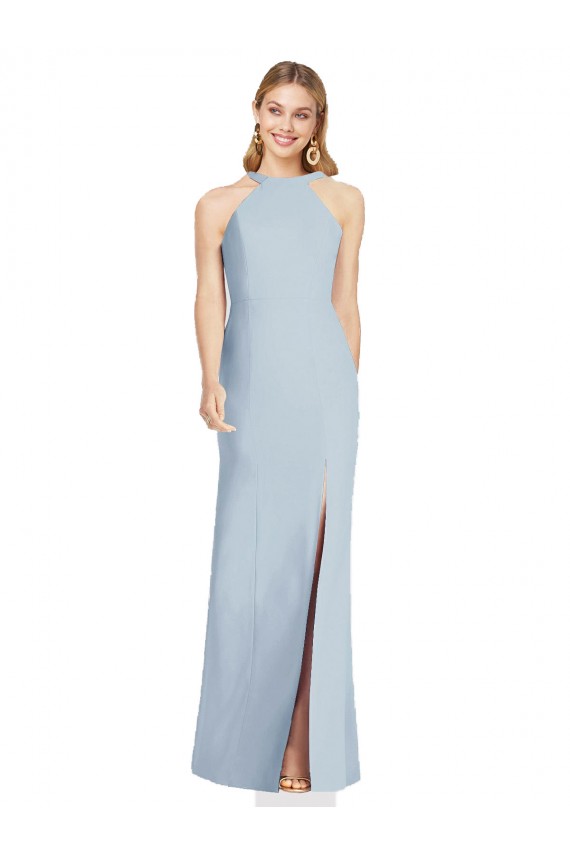 Open Back Light Sky Blue Trumpet High Neck Long Formal Dress