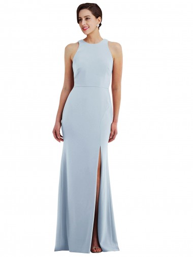Cheap Open Back Light Sky Blue Trumpet Jewel Neck Long Formal Dress UK