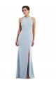 Open Back Light Sky Blue Trumpet Jewel Neck Long Formal Dress