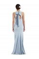 Open Back Light Sky Blue Trumpet Jewel Neck Long Formal Dress