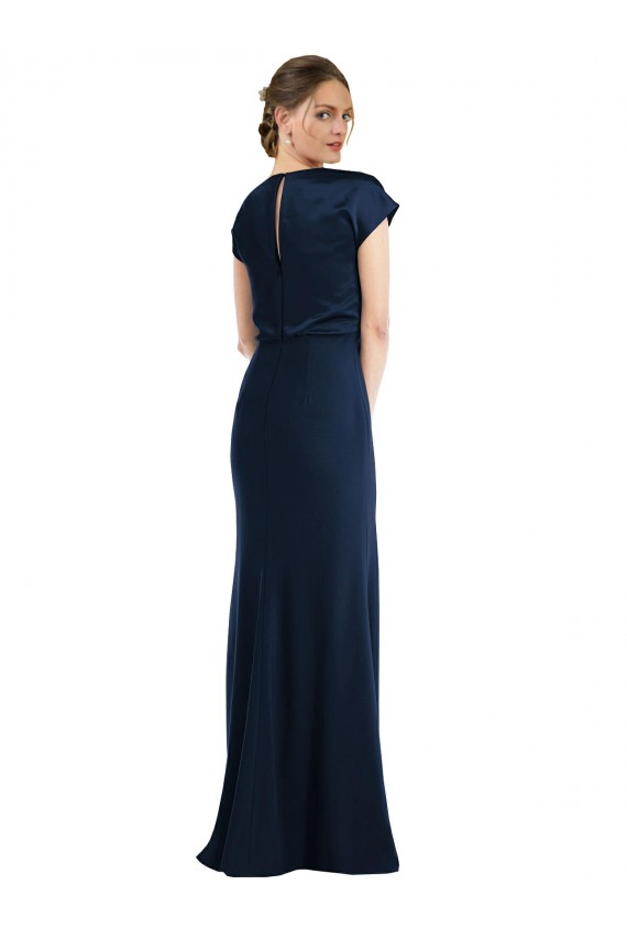 Keyhole Back Dark Navy Trumpet Off the Shoulder Long Formal Dress