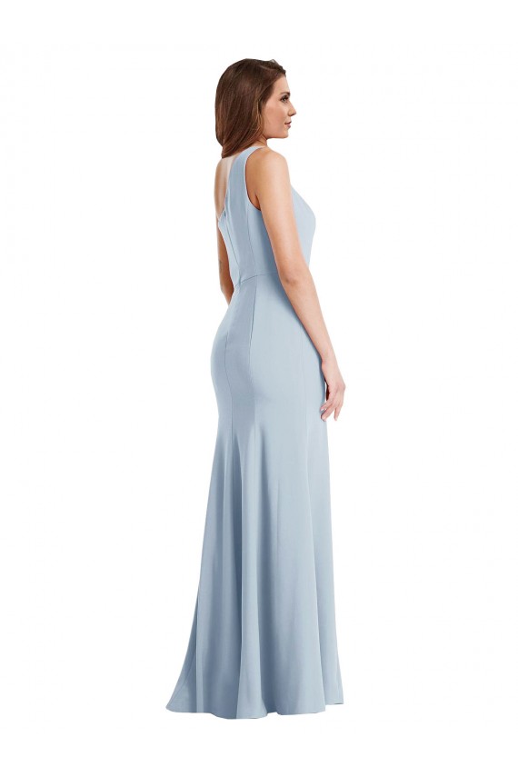 Light Sky Blue Trumpet One Shoulder Long Formal Dresses