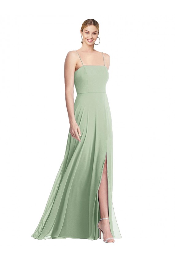 Low Back Sage Trumpet Square Neck Long Formal Dress