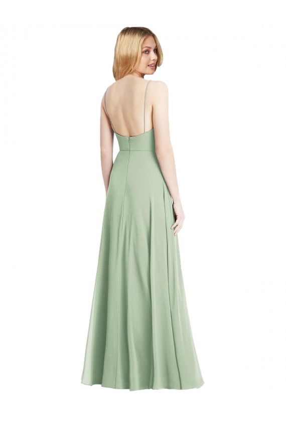 Low Back Sage Trumpet Square Neck Long Formal Dress