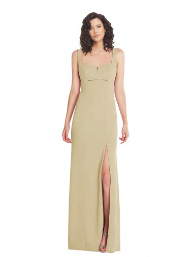 Cheap Low Back Champagne Trumpet Square Neck Long Formal Dress UK