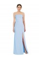 Low Back Light Sky Blue Trumpet Strapless Long Black Tie Formal Dress