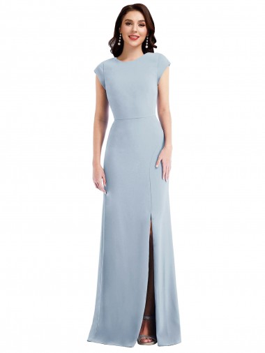 Cheap Open Back Light Sky Blue Trumpet Long Formal Dress UK