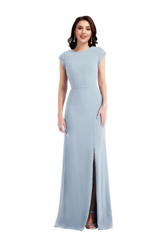 Open Back Light Sky Blue Trumpet Long Formal Dress