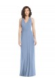 Open Back Dusty Blue Trumpet V-Neck Long Formal Dress