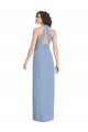 Open Back Dusty Blue Trumpet V-Neck Long Formal Dress