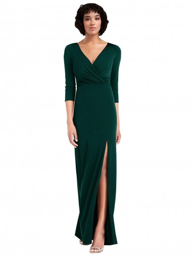 Cheap V-Back Dark Green Trumpet V-Neck Long Sleeves Long Formal Dress UK