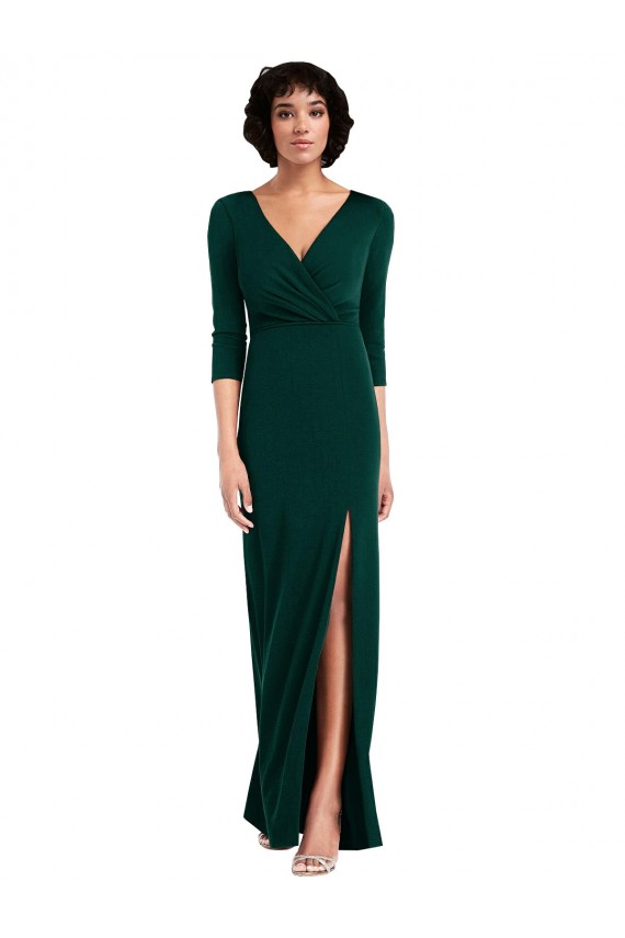 V-Back Dark Green Trumpet V-Neck Long Sleeves Long Formal Dress
