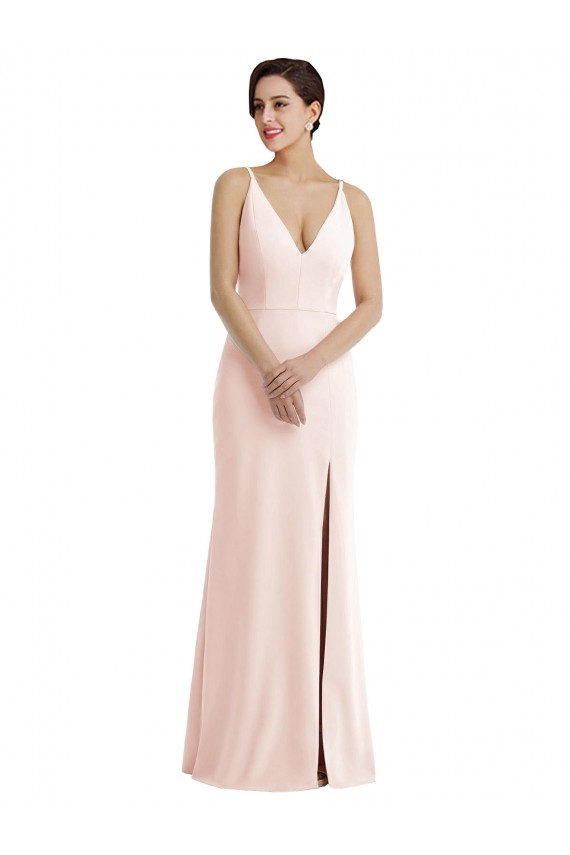 V-Back Pink Trumpet V-Neck Long Formal Dress