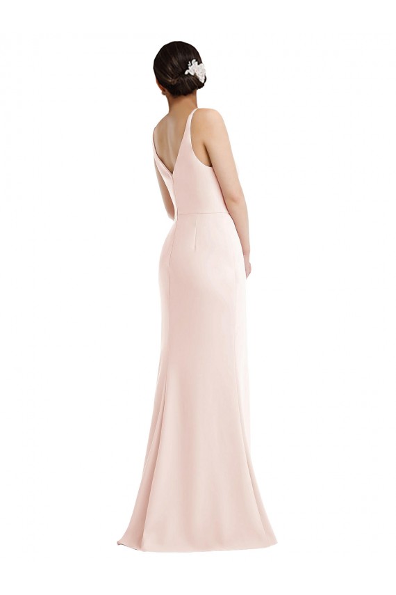 V-Back Pink Trumpet V-Neck Long Formal Dress
